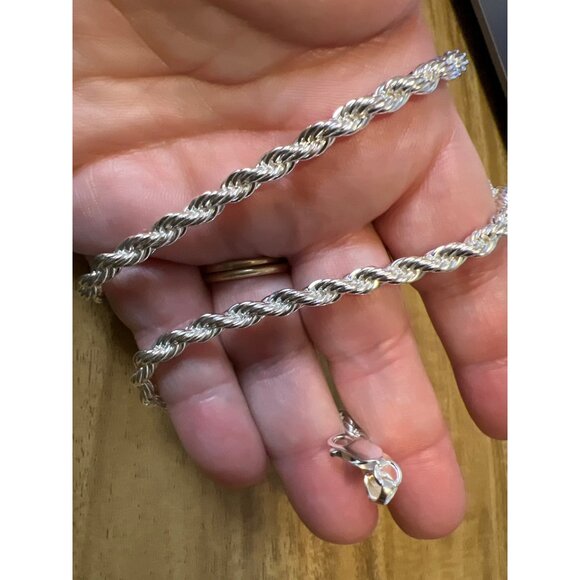 925 Sterling Silver Clasp Italy Rope Necklace Men's 16" Twisted Chain 2.5MM NEW - Picture 2 of 10